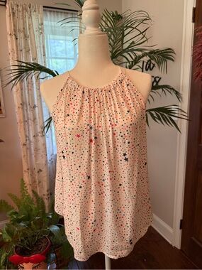 LOFT White Halter Camisole with Red, Blue and Pink Star Print